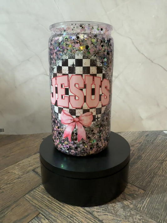 Jesus checkered snow globe